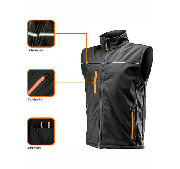 Neo Tools Softshell Γιλέκο Εργασίας Αδιάβροχο Softshell με Επένδυση Fleece Μαύρο L/52 81-532-L