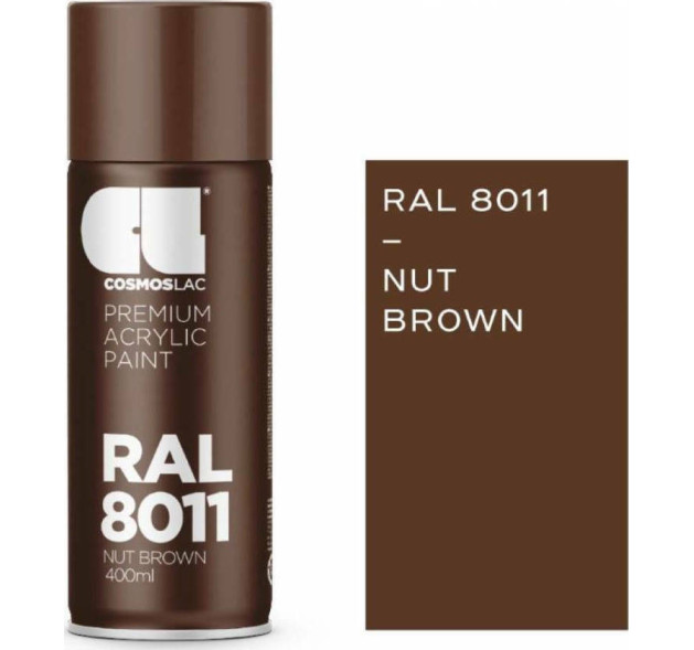 Cosmos Lac Σπρέι Βαφής Premium Acrylic με Γυαλιστερό Εφέ Nut Brown RAL 8011 400ml