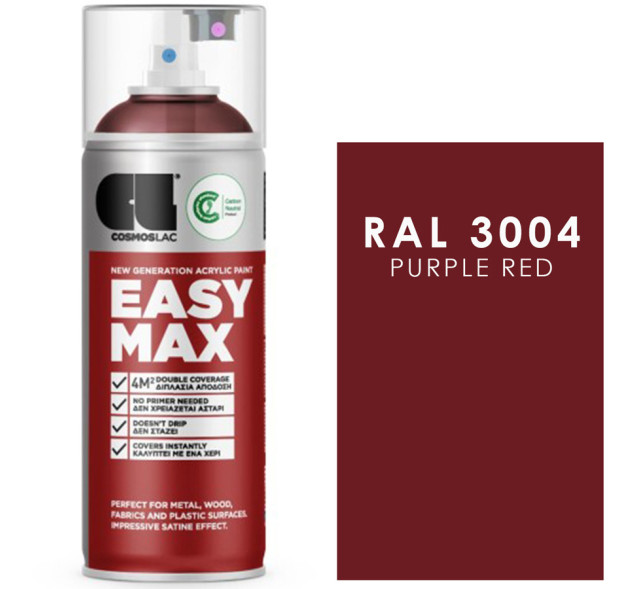 Cosmos Lac Σπρέι Βαφής Easy Max Premium Acrylic Purple Red Ral3004 - No810 400ml