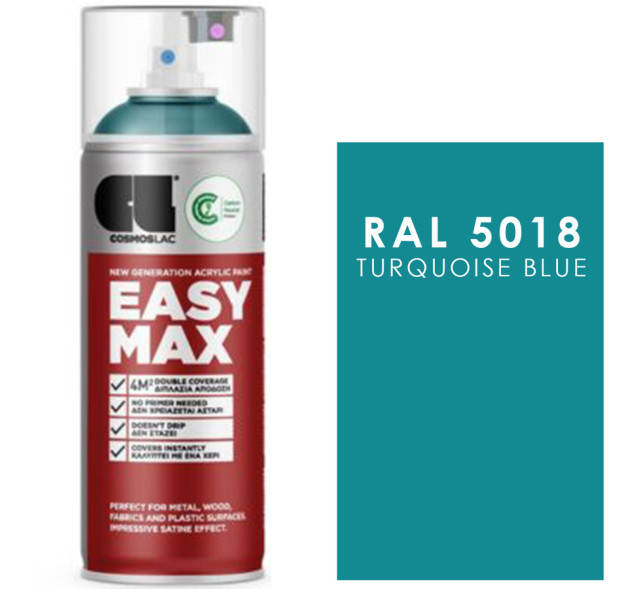 Cosmos Lac Σπρέι Βαφής Easy Max RAL5018 - No819 Ακρυλικό Τιρκουάζ 400ml