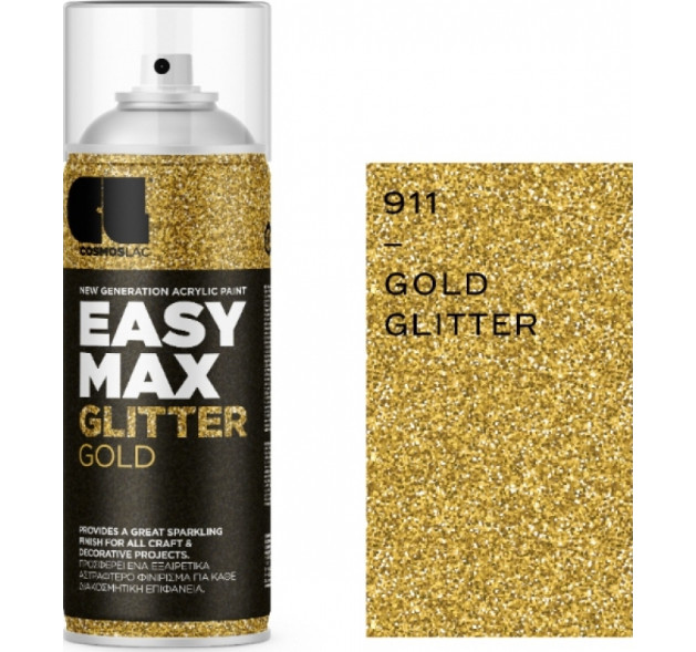 Cosmos Lac Σπρέι Βαφής Easy Max Ακρυλικό με Glitter Εφέ Gold 400ml