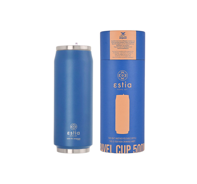 Estia Travel Cup Save The Aegean Ποτήρι Θερμός με Καλαμάκι Denim Blue 500ml