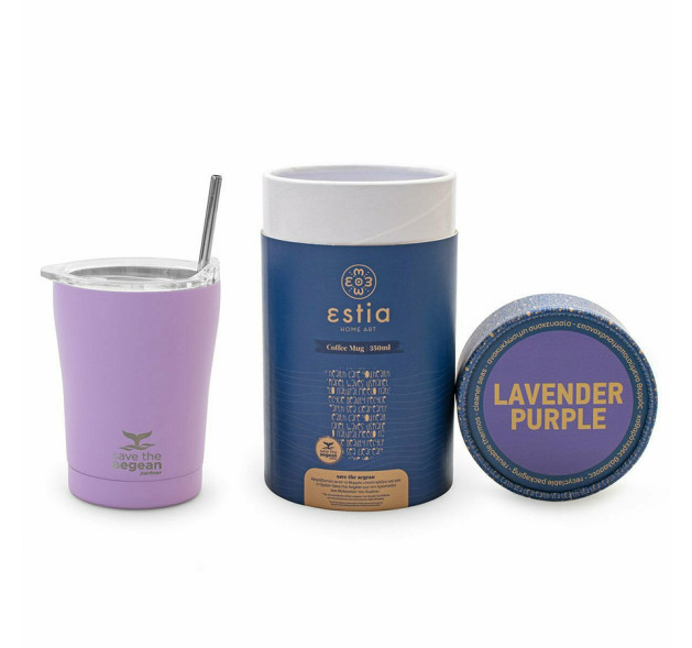 Estia Coffee Mug Save The Aegean Ποτήρι Θερμός με Καλαμάκι Lavender Purple 350ml