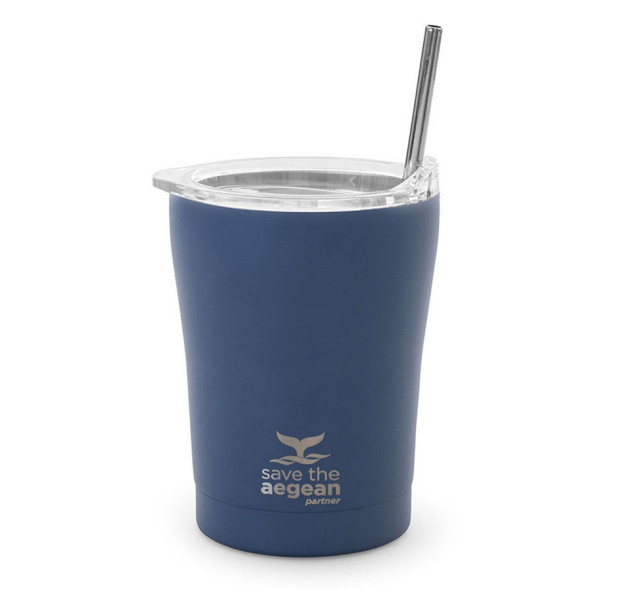 Estia Coffee Mug Save The Aegean Ποτήρι Θερμός με Καλαμάκι Denim Blue 350ml