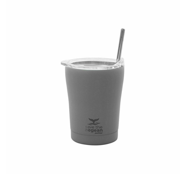 Estia Coffee Mug Save The Aegean Ποτήρι Θερμός με Καλαμάκι Grey 350ml