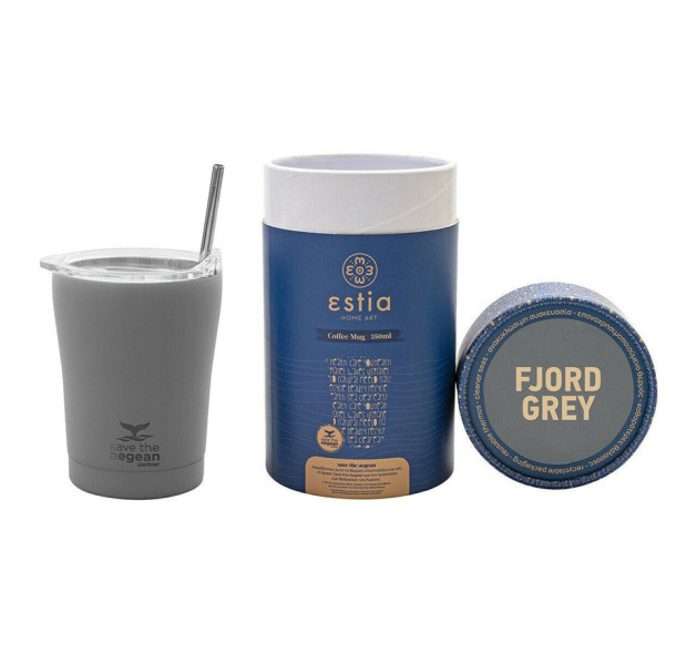 Estia Coffee Mug Save The Aegean Ποτήρι Θερμός με Καλαμάκι Grey 350ml