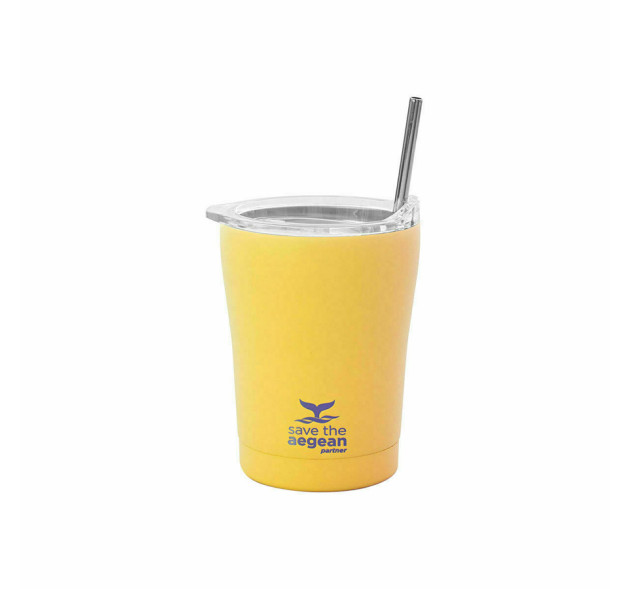 Estia Coffee Mug Save The Aegean Ποτήρι Θερμός με Καλαμάκι Pineapple Yellow 350ml