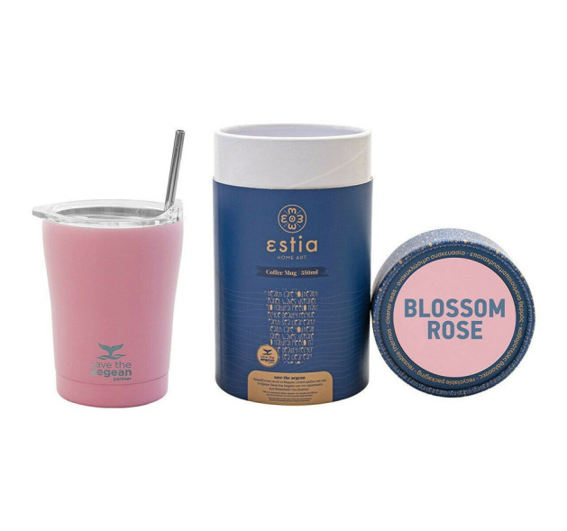 Estia Coffee Mug Save The Aegean Ποτήρι Θερμός με Καλαμάκι Blossom Rose 350ml