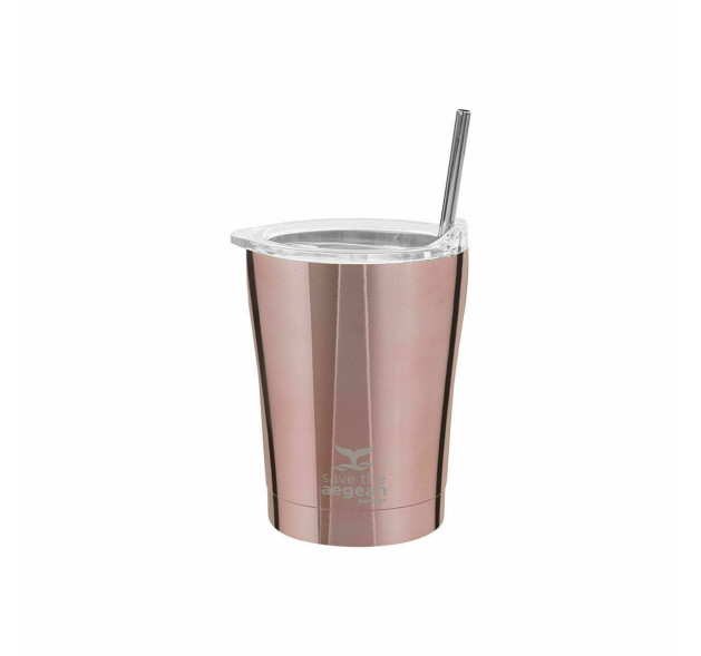 Estia Coffee Mug Save The Aegean Ποτήρι Θερμός με Καλαμάκι Rose Gold 350ml