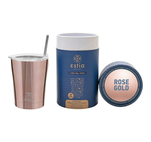 Estia Coffee Mug Save The Aegean Ποτήρι Θερμός με Καλαμάκι Rose Gold 350ml