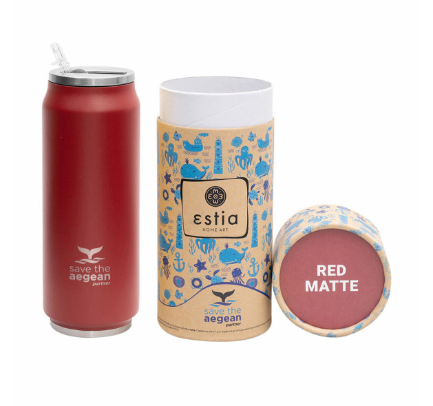 Estia Travel Cup Save The Aegean Ποτήρι Θερμός με Καλαμάκι Matte Red 500ml