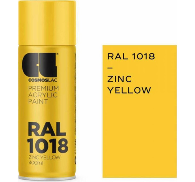 Cosmos Lac Σπρέι Βαφής Premium Acrylic με Μεταλλικό Εφέ Zinc Yellow RAL1018-N313 400ml