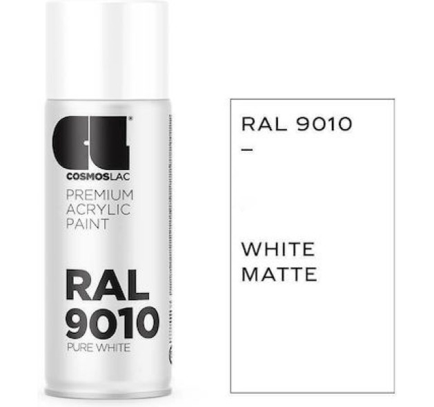 Cosmos Lac Σπρέι Βαφής Premium Acrylic με Ματ Εφέ Pure White Ral 9010 500ml