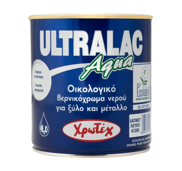 Ultralac Aqua satin Λευκό Βερνικόχρωμα νερού για ξύλο και μέταλλο 2.5L