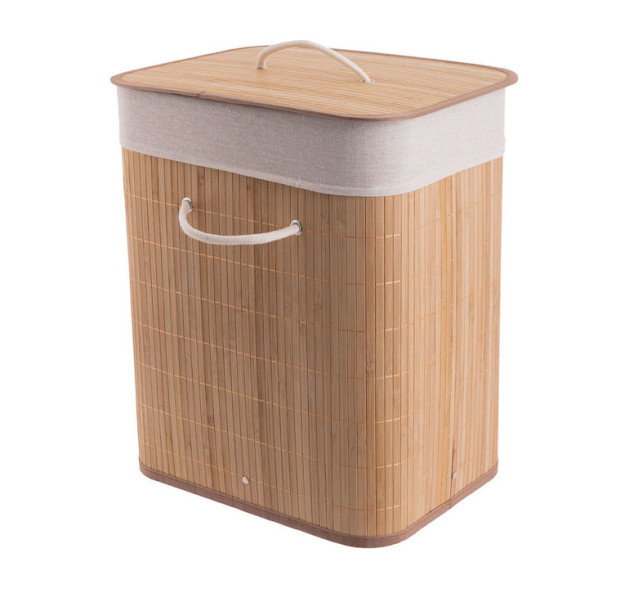 Estia Καλάθι Απλύτων Bamboo Πτυσσόμενο με Καπάκι 40x30x50cm 60lt Μπεζ