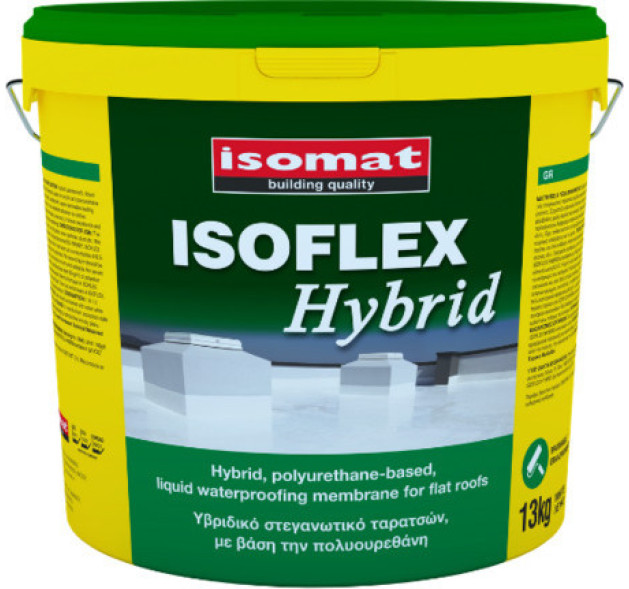 Isomat Isoflex Hybrid Ελαστομερές Ακρυλικό Επαλειφόμενο Στεγανωτικό Πολυουρεθάνης 13kg Λευκό