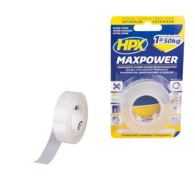 HPX Max Power Transparent Αυτοκόλλητη Ταινία Διπλής Όψης Διάφανη 19mmx2m