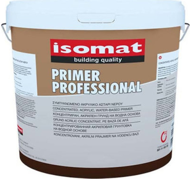 Isomat Primer Professional Συμπυκνωμένο Ακρυλικό Αστάρι Νερού Λευκό Για Δομικά Υλικά/Τοιχοποιία 10lt