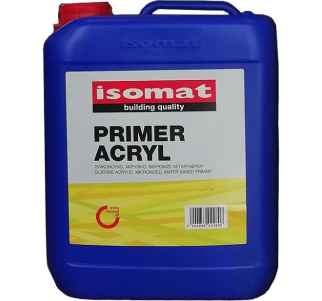 Isomat Primer Acryl Σιλικονούχο Ακρυλικό Μικρονιζέ Αστάρι Νερού Ελαφρώς Κίτρινο Για Δομικά Υλικά 5lt