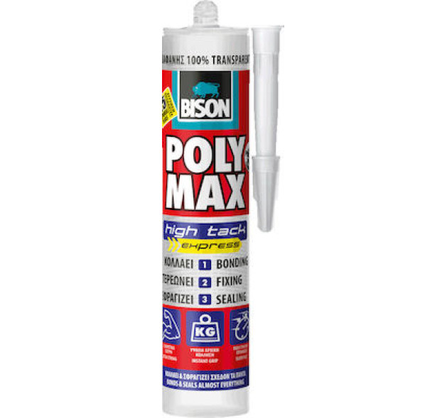 Bison Poly Max Crystal High Tack Express Σφραγιστική Σιλικόνη Αντιμουχλική Ξύλου Διάφανη 280ml