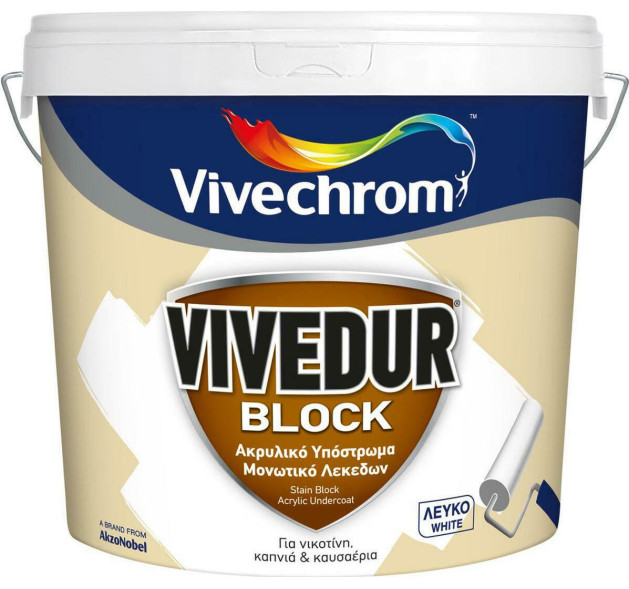 Vivechrom Vivedur Block Ακρυλικό Υπόστρωμα Μονωτικό Λεκέδων Λευκό Κατάλληλο για Τοιχοποιία 3lt