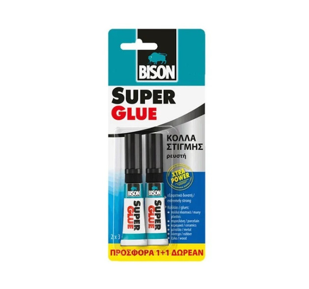 Bison Υγρή Κόλλα Στιγμής Super Glue 1+1 3gr