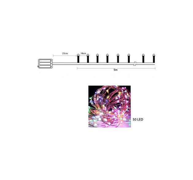 50 Λαμπάκια LED 5μ Πολύχρωμα Μπαταρίας σε Σειρά